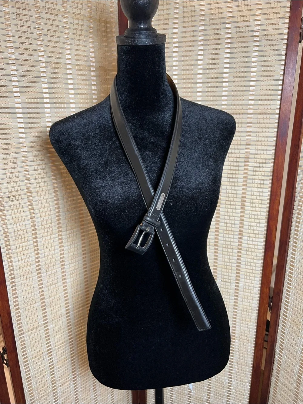 Lauren Ralph Lauren Womens Black Italian Leather Belt Size Medium Silver Crest